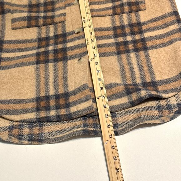 H M Jacket Women XS Tan Plaid Button-Up Long Sleeve 2 Chest Pockets Shacket - Picture 4 of 10